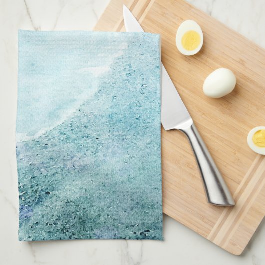 Retro Beach - Waterverf voor de Blauwgroen Kustbla Theedoek (Quarter Fold)