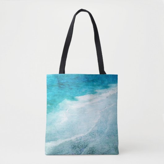 Retro Beach - Waterverf voor de Blauwgroen Kustbla Tote Bag (Voorkant)
