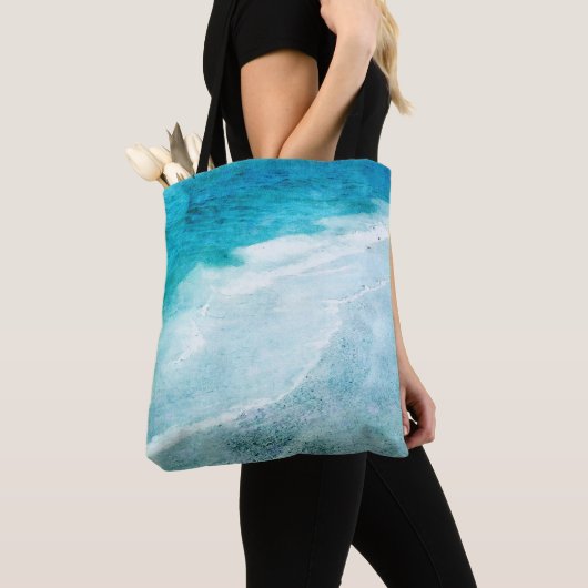 Retro Beach - Waterverf voor de Blauwgroen Kustbla Tote Bag (Dichtbij)