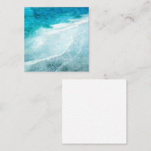 Retro Beach - Waterverf voor de Blauwgroen Kustbla Vierkante Visitekaartje (Voorkant / Achterkant)