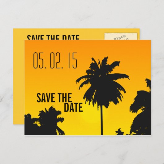 Retro Beach Wedding Bewaar de datums Aankondigingskaart (Voorkant / Achterkant)