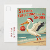 Retro Beach Your Text Season’s Greetings Postcard Feestdagenkaart (Voorkant / Achterkant)