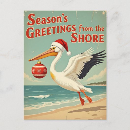 Retro Beach Your Text Season’s Greetings Postcard Feestdagenkaart (Voorkant)