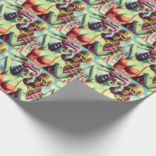 Retro Beach Zombie Pin-Up Cadeaupapier (Hoek)