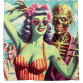 Retro Beach Zombie Pin-Up Douchegordijn (Voorkant)