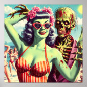 Retro Beach Zombie Pin-Up Poster (Voorkant)
