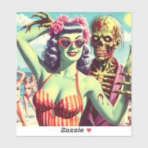 Retro Beach Zombie Pin-Up Sticker