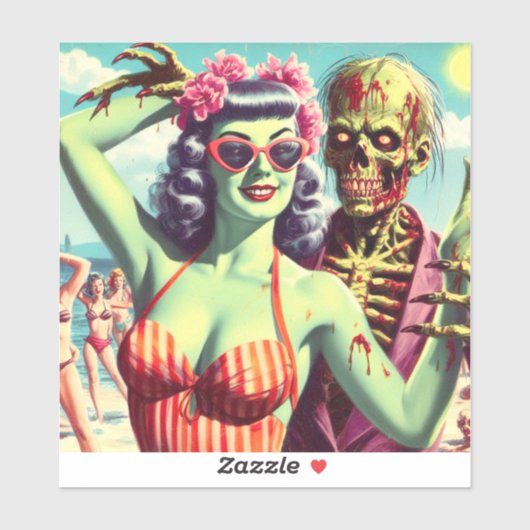 Retro Beach Zombie Pin-Up Sticker (Vel)