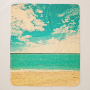 Retro beachstrand, retro, poster, foto, achtergron sherpa deken