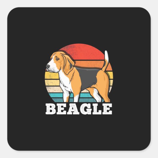 Retro Beagle Dog Vierkante Sticker (Voorkant)
