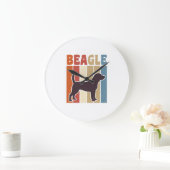 Retro Beagle-hond Retro Stripe Vector Design_1 Grote Klok (Huis)