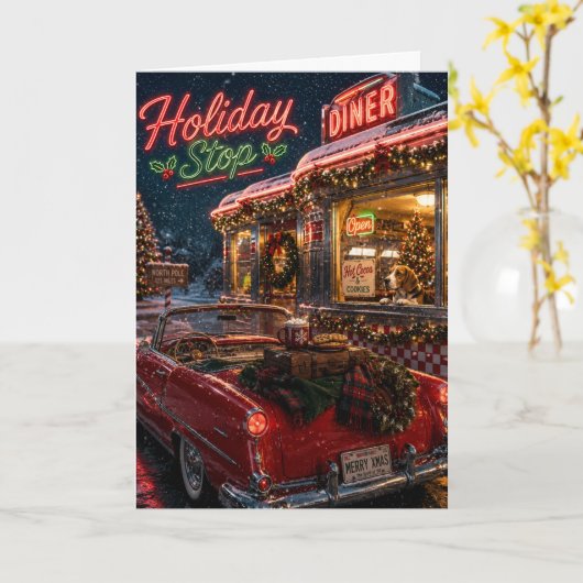 Retro Beagle Kerst Roadtrip Vakantie Stop Kaart (Gele Bloem)
