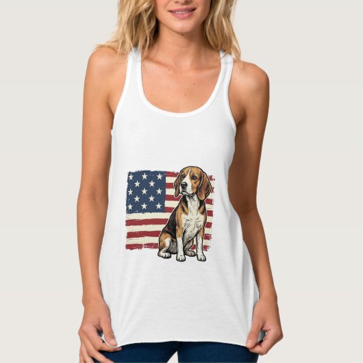 Retro Beagle Patriottische Vlag Hond Shirt Ontwerp (Voorkant)