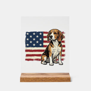 Retro Beagle Patriottische Vlag Hond Shirt Ontwerp Acryl Bord
