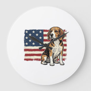 Retro Beagle Patriottische Vlag Hond Shirt Ontwerp Grote Klok