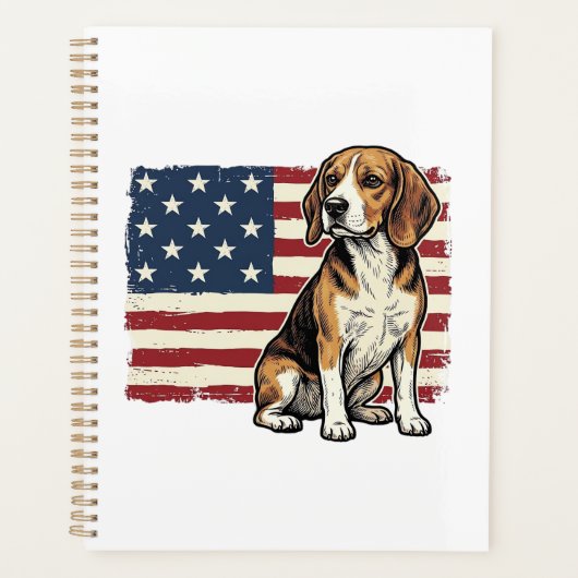 Retro Beagle Patriottische Vlag Hond Shirt Ontwerp Planner (Voorkant)
