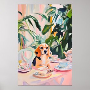 Retro Beagle Poster, Beagle Olie Schilderij, Vinta Poster