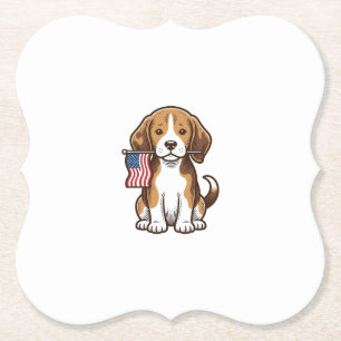 Retro Beagle Puppy Amerikaanse Vlag Shirt Ontwerp_ Kartonnen Onderzetters