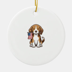 Retro Beagle Puppy Amerikaanse Vlag Shirt Ontwerp_ Keramisch Ornament