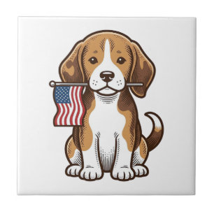 Retro Beagle Puppy Amerikaanse Vlag Shirt Ontwerp_ Tegeltje