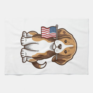 Retro Beagle Puppy Amerikaanse Vlag Shirt Ontwerp_ Theedoek