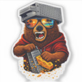 Retro Bear With Cheese Grater Hat and Sunglasses Sticker (Voorkant)