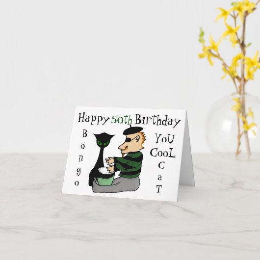 Retro Beatnik Bongo Custom Age Birthday Card Kaart (Gele Bloem)