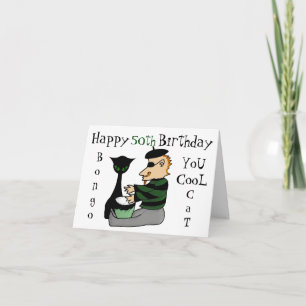 Retro Beatnik Bongo Custom Age Birthday Card Kaart