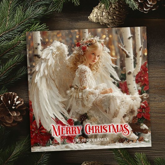 Retro beautiful angel printable holiday greeting feestdagenkaart