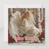 Retro beautiful angel printable holiday greeting feestdagenkaart (Voorkant)