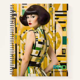 Retro beauty girl 60's fashion geometric yellow  notitieboek