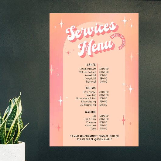 Retro Beauty Salon Peach & Pink prijslijst Poster