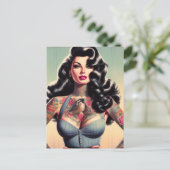 Retro Beauty Tattooed Pin Up Briefkaart (Staand voorkant)