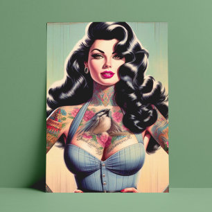 Retro Beauty Tattooed Pin Up Briefkaart