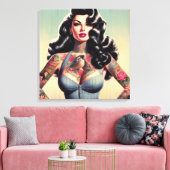 Retro Beauty Tattooed Pin Up Canvas Afdruk (Insitu (Woonkamer))