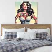 Retro Beauty Tattooed Pin Up Canvas Afdruk (Insitu (Slaapkamer))