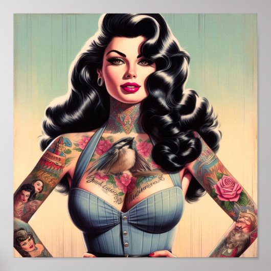Retro Beauty Tattooed Pin Up Poster (Voorkant)