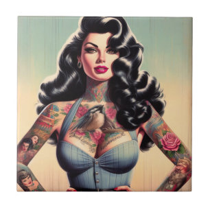 Retro Beauty Tattooed Pin Up Tegeltje
