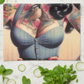 Retro Beauty Tattooed Pin Up Theedoek (Gevouwen)