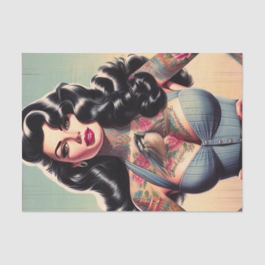 Retro Beauty Tattooed Pin Up Tissuepapier (Voorkant)