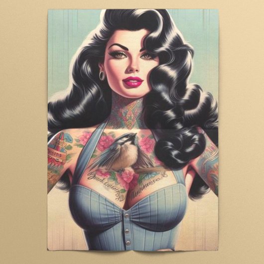 Retro Beauty Tattooed Pin Up Tissuepapier