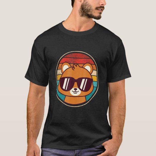 Retro Beaver met zonnebril en  achtergrond T-shirt (Voorkant)