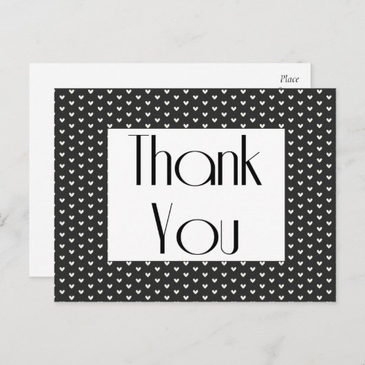 Retro Bedankt Black and White Hearts Groet Briefkaart (Voorkant / Achterkant)