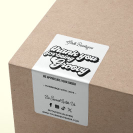 Retro Bedankt voor uw aankoop Groovy Black & White Etiket