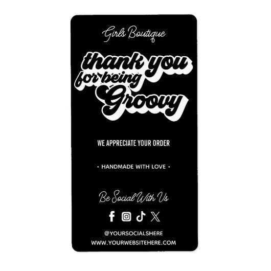 Retro Bedankt voor uw aankoop Groovy Black & White Etiket
