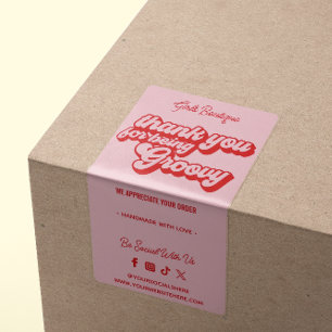 Retro Bedankt voor uw aankoop Groovy Pink & Red Etiket