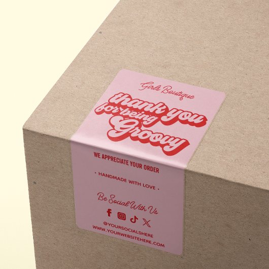 Retro Bedankt voor uw aankoop Groovy Pink & Red Etiket