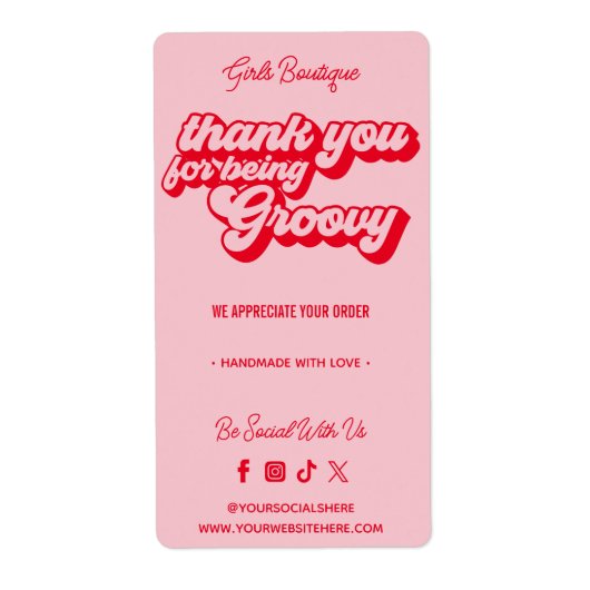 Retro Bedankt voor uw aankoop Groovy Pink & Red Etiket (Voorkant)