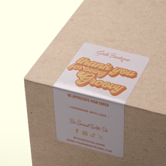 Retro Bedankt voor uw aankoop Groovy Terracotta Etiket