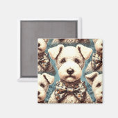 Retro Bedlington Terrier illustratie Magneet (Voorkant / Achterkant)